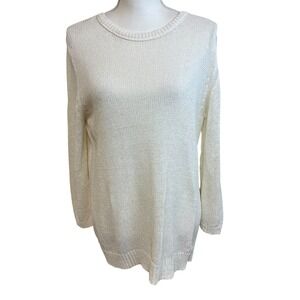 360 SWEATER Ivory White Linen Blend‎ Knit Sweater Casual Sz M Relaxed Fit Travel
